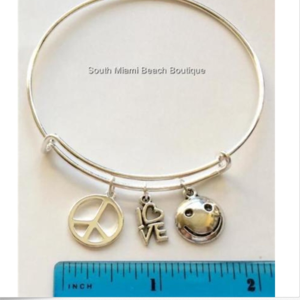 Silver Peace Sign Charm Bracelet Love Smiley Emoji - Picture 4 of 5